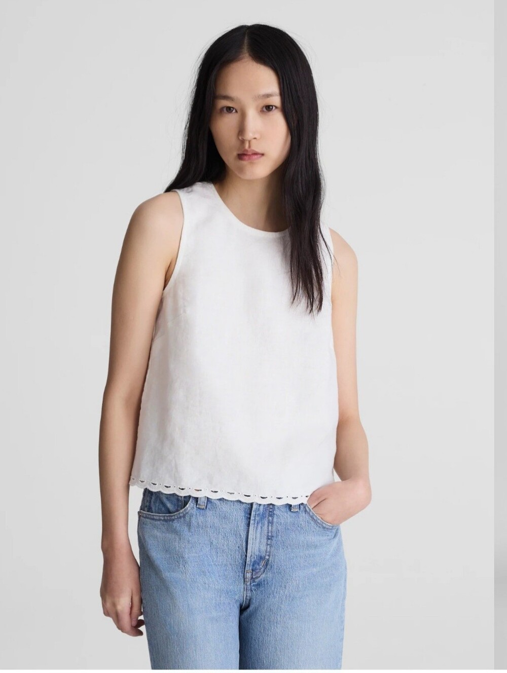 Madewell White Sleeveless Scallop-Hem Tank